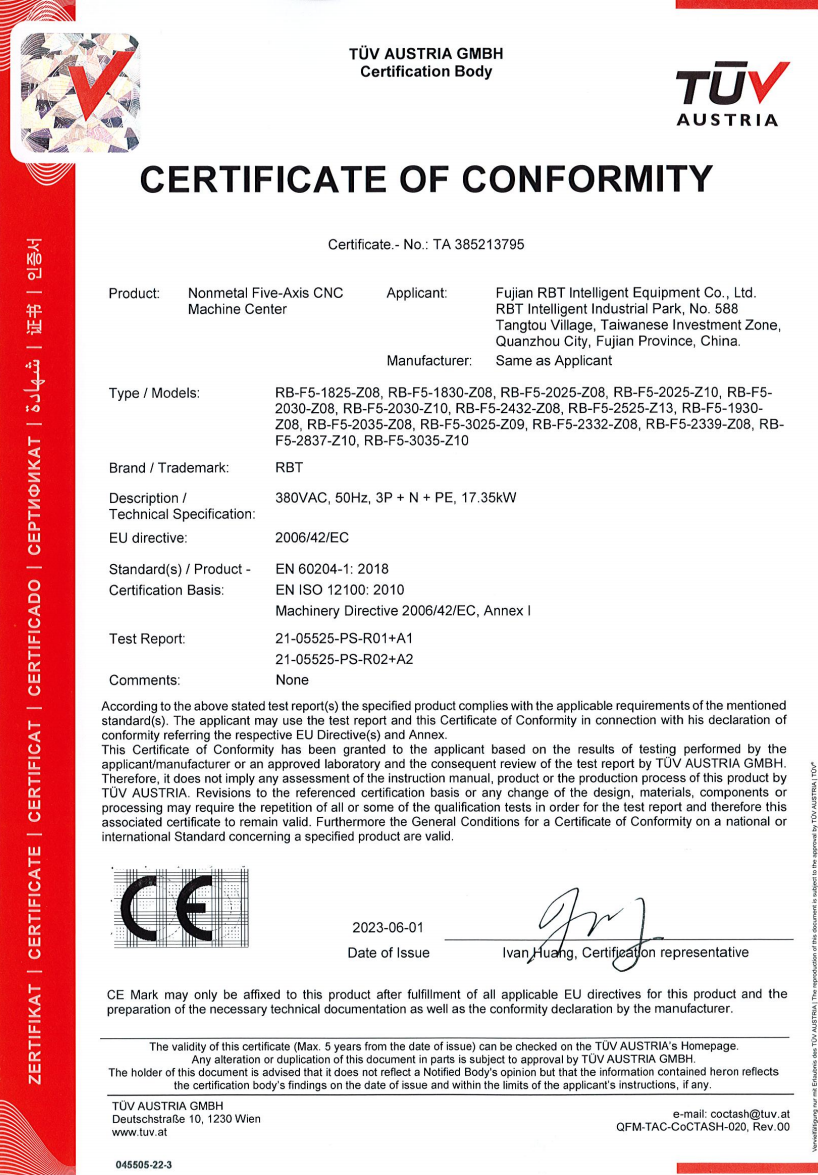 Centro de mecanizado CNC de 5 ejes Rbt para materiales compuestos con certificación CE de fibra de carbono de vidrio 